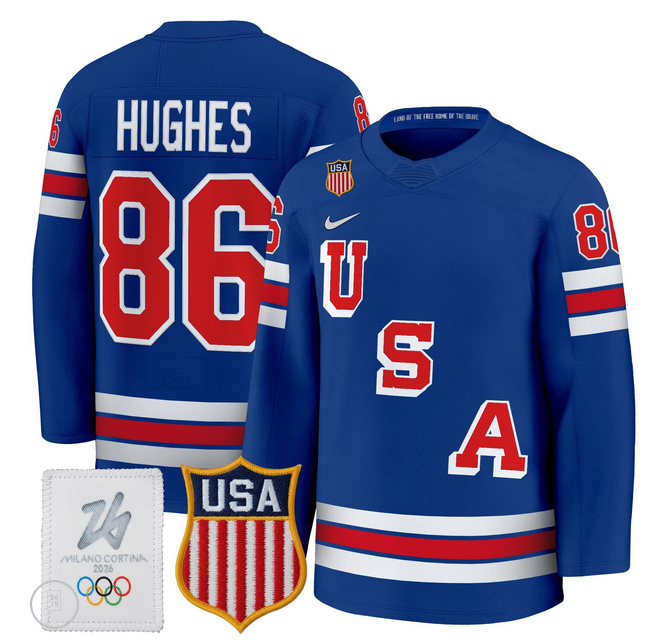 Men 2026 USA Olympic #86 Jack Hughes blue NHL Jersey